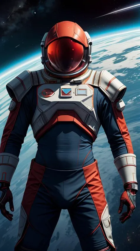 nomanssky style astronaut with red armor,abstract dream, space, intricate, grand scale, alone, cinematic film still, insane detail, sharp focus, depth of field, realistic lighting, (realistic perspective), complex, (multiple subjects), 4k HDR,<lora:add_det...