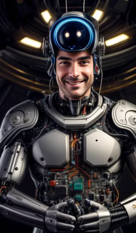 a man in a futuristic suit with a helmet on