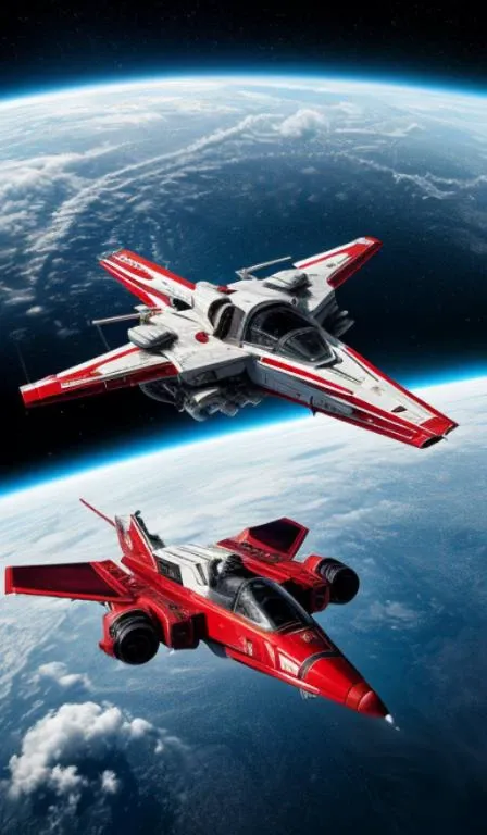 a (red and white:1.2) fighter starship flying in space,abstract dream, space, intricate, grand scale, alone, cinematic film still, insane detail, sharp focus, depth of field, realistic lighting, (realistic perspective), complex, (multiple subjects), 4k HDR...