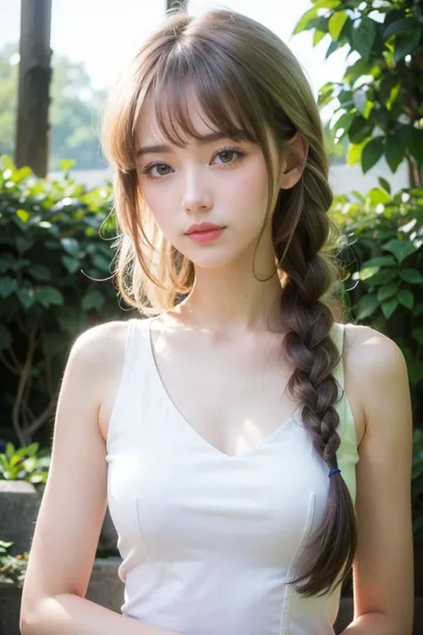 a woman with long hair and a white top posing for a picture