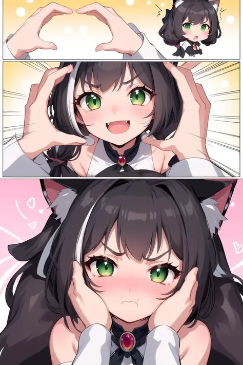 a cartoon picture of a girl with green eyes and a cat ears