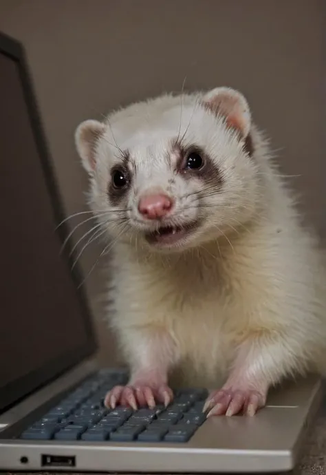 the most sad crying ferret cant use the computer with its tiny paws, dramatic, moody,    <lora:Smile_and_Cry_XL:0.9>