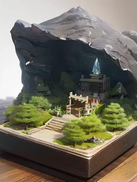 a close up of a miniature model of a castle on a table