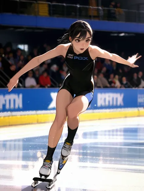 arafed figure skating on a rink with spectators watching