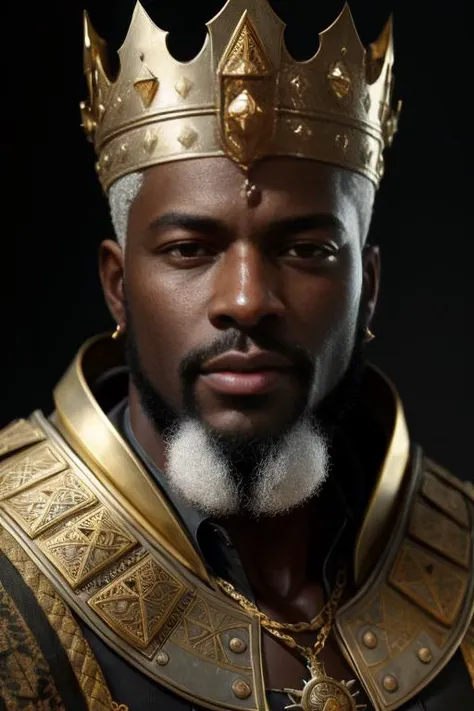 a close up of a man wearing a crown and a gold crown