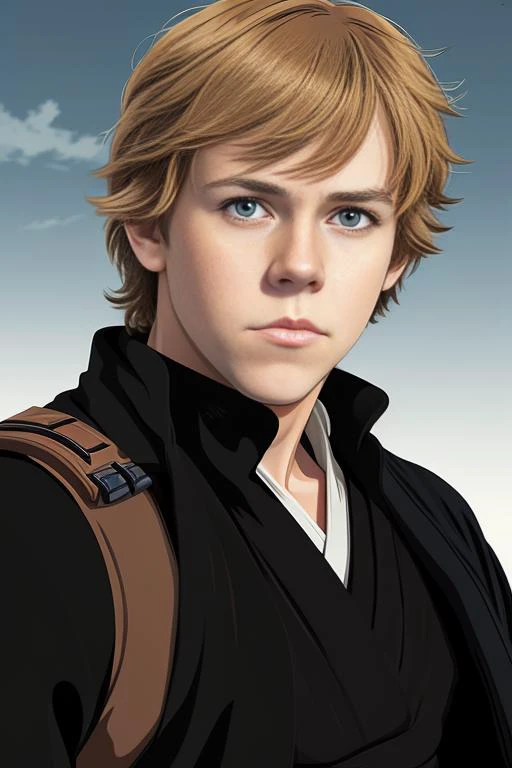 anime style a portrait of  luke skywalker