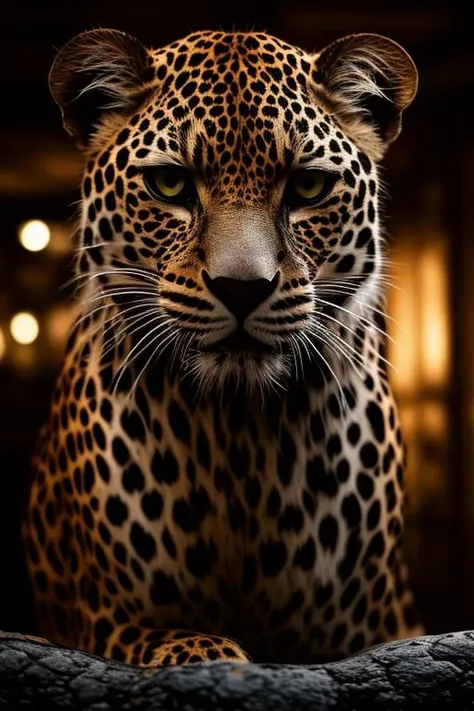 a close up of a leopard's face with a dark background