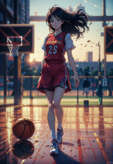 (8k, best quality, masterpiece:1.2), (realistic, photo-realistic:1.37), ultra-detailed,best quality, ultra high res, professional lighting, photon mapping, radiosity, physically-based rendering, cinematic lighting,
basketball court,depth of field, sharp fo...