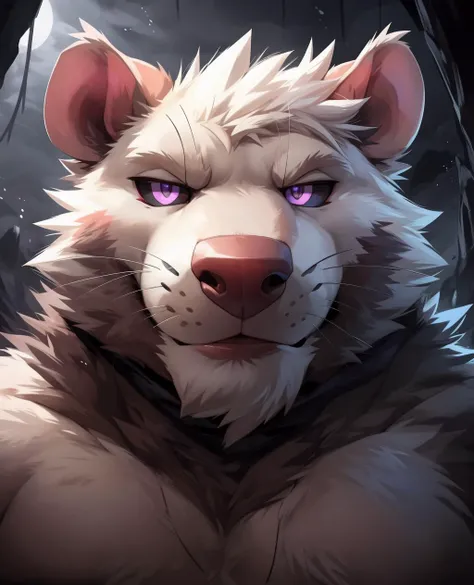 Uploaded on E621, ultra-high detailed, absurd res, RAW photo, (by null-ghost),(by zixiong:1.1),(by takemoto arashi), (by lindong:1.3), (by haps), by jerseydevil, (detailed eyes), detailed irises, (scary), (chubby white rat:1.3), white rat, (evil), evil, (b...