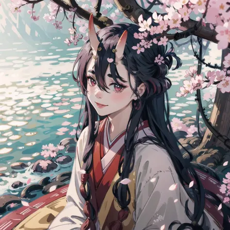 (masterpiece),best quality, Amazing, looking at viewer, finely detailed, Depth of field, beautiful detailed eyes, 1girl,mikoshichiyo,  <lora:mikoshiChiyoGenshinImpact_v1:1>, solo,cherry blossoms, sitting,light smile, kimono