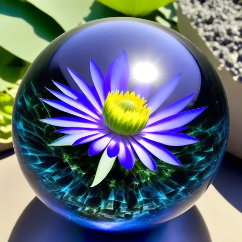 a close up of a glass ball with a flower inside of it