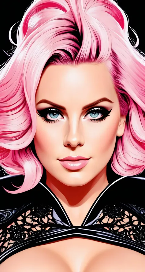 a woman with pink hair and a black top