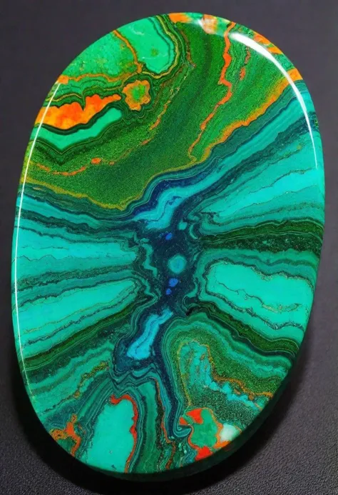 a green and orange marble with a black background