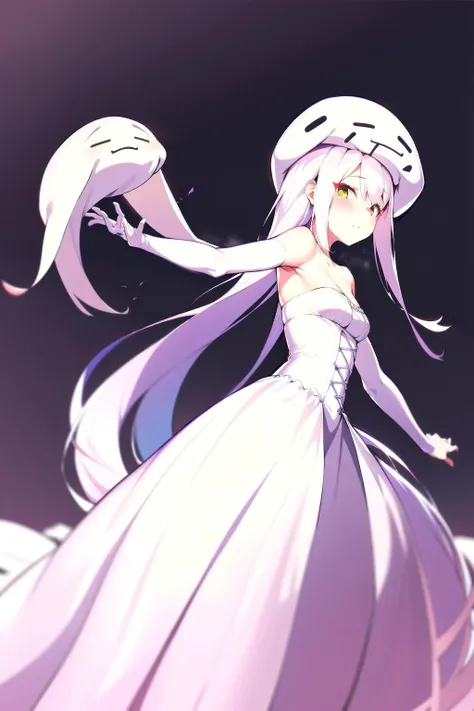 absurdres, best quality, 1girl, solo, <lora:Ghast:0.8>, Ghast-chan, long dress, white dress