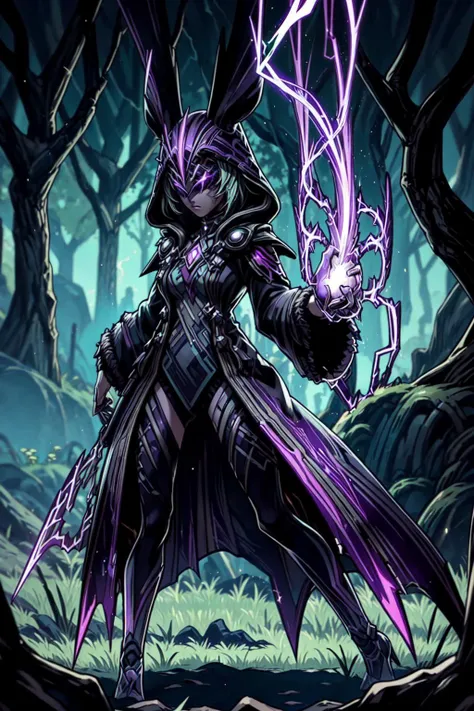 a cartoon image of a female character holding a sword in a forest