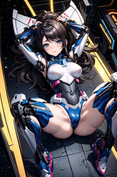 (masterpiece, best quality, detailed), 1girl, solo, looking at viewer, hilda pokemon, high ponytail,long hair, blue eyes,
<lora:mecha_offset:1>, mecha musume,mechanical parts, robot joints,single mechanical arm, headgear, mecha corset, full armor, cockpit,...