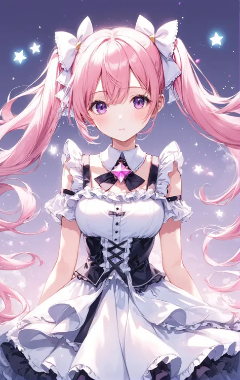 a girl with long pink hair and a white dress