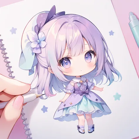 someone is drawing a picture of a girl with a purple dress