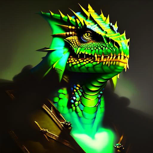 portrait of a assyria paolo veronese green dragonborn_person, fantasy, realistic, volumetric lighting, concept art, matte, brush...