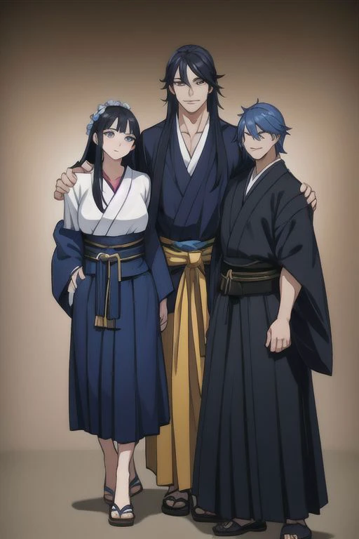 couple, husband and wife, husband carry wife,
,break,
father, blue hair, gold eyes, handsome, tall, black hakama,
,break,
wife, ...