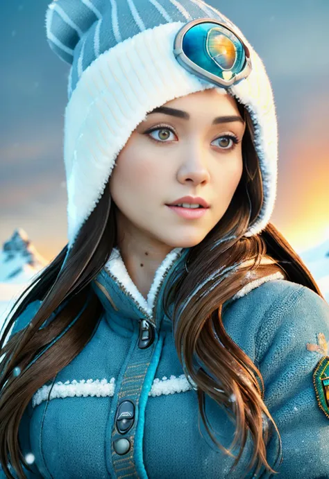 masterpiece, highest quality, 4k, (acclaimed:1.2) realistic photo of (JessChobot) dressed in warm arctic clothing, on an expedition in the north pole, ((beautiful eyes)), (detailed facial features), winter clothing, winter boots, winter pants, snow and ice...