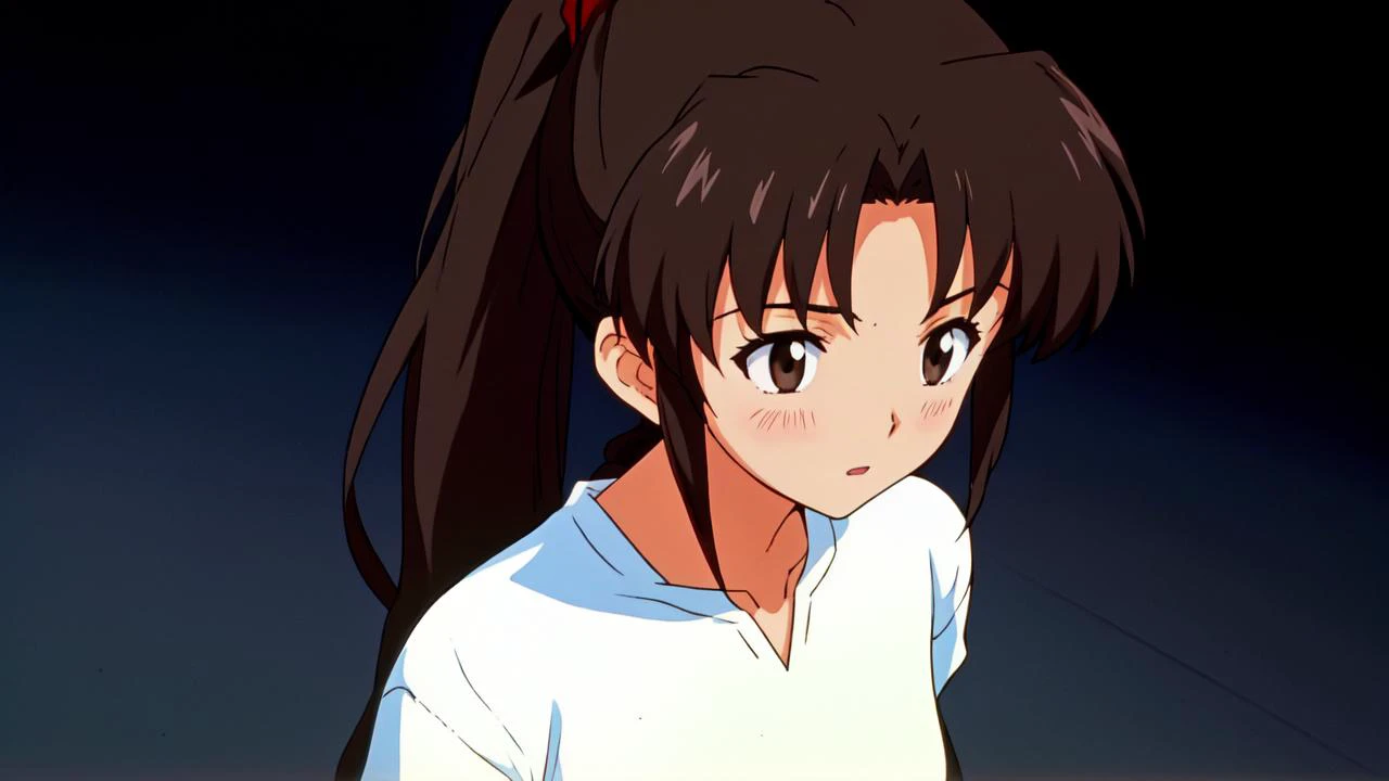 anime girl with ponytail in white shirt and red bow