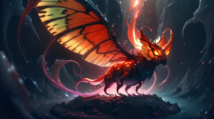 a close up of a dragon with a fire on its back