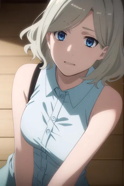 irenehonma, <lora:irene honma s1-lora-nochekaiser:1>,
irene honma, short hair, blue eyes, grey hair,
BREAK shirt, bare shoulders, sleeveless, sleeveless shirt,
BREAK indoors,
BREAK looking at viewer, (cowboy shot:1.5),
BREAK <lyco:GoodHands-beta2:1>, (mast...