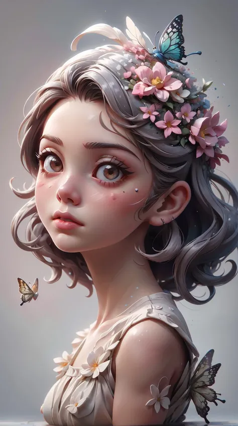 SemlaStyle beautiful little girl with an pink eccentric haircut wearing an dress made of butterfly artwork made by ilya kuvshinov, inspired in donato giancola and balthus, hd, ultra realistic, reflection, flowers, light, realistic face, bird tattoo, trendi...