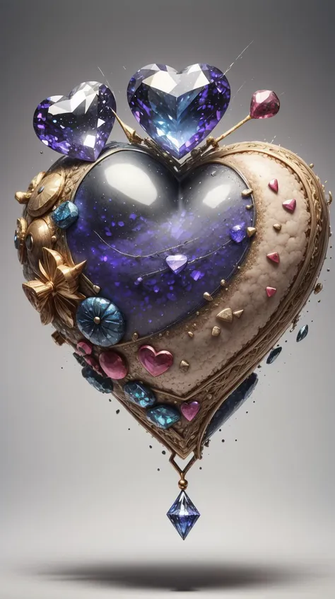 a close up of a heart with a bunch of diamonds on it