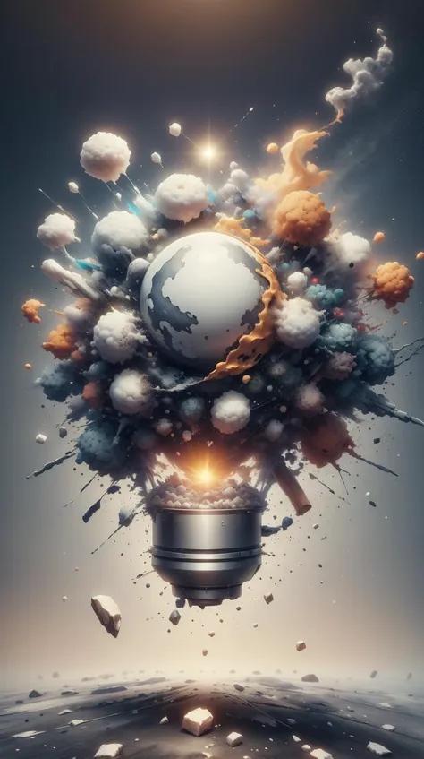 a light bulb with a globe inside of it surrounded by clouds