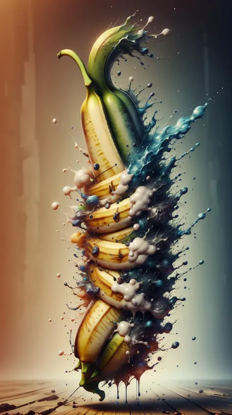 a close up of a banana with water splashes on it