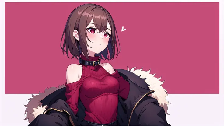 anime girl in red dress with black jacket and black collar