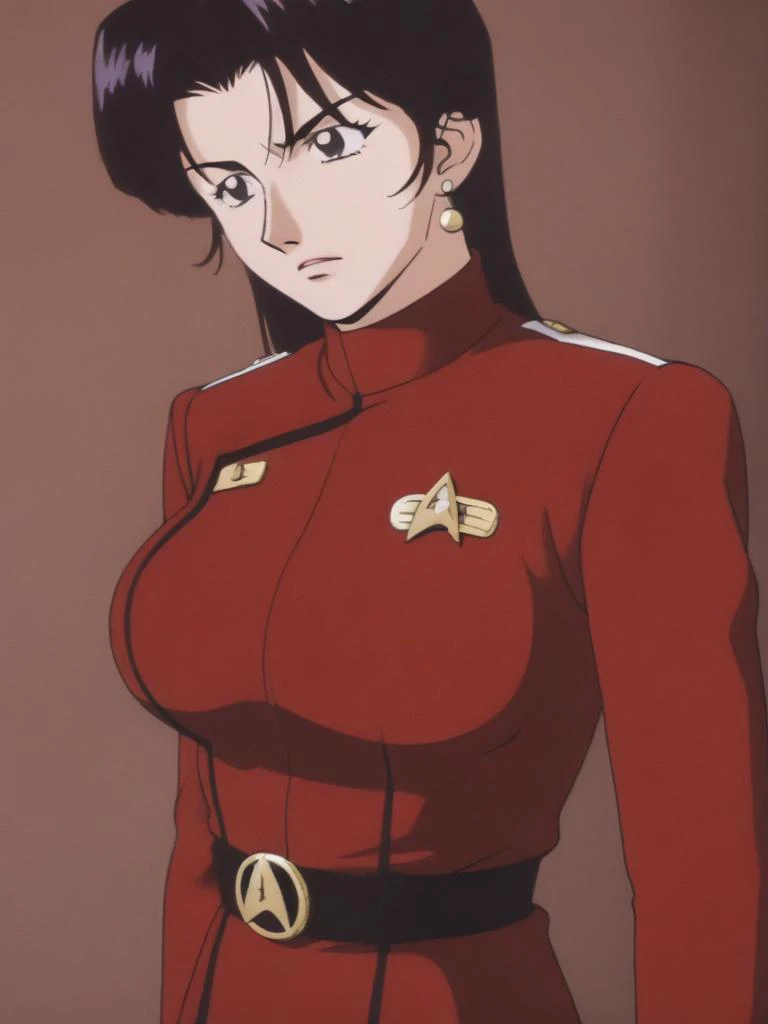 a woman in a red uniform is posing for a picture