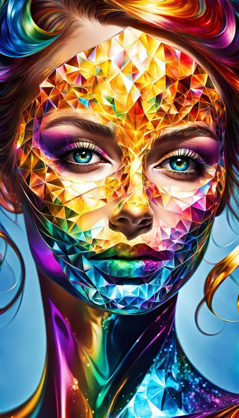 thin, fine fractal glossy chrome colored ink sketch of a shiny contour of a slender handsome woman, thin, fine shiny glossy rainbow colored ink sketch of a outline of a slender charming woman, thin, fine glossy diamond colored ink sketch of a splash art of...