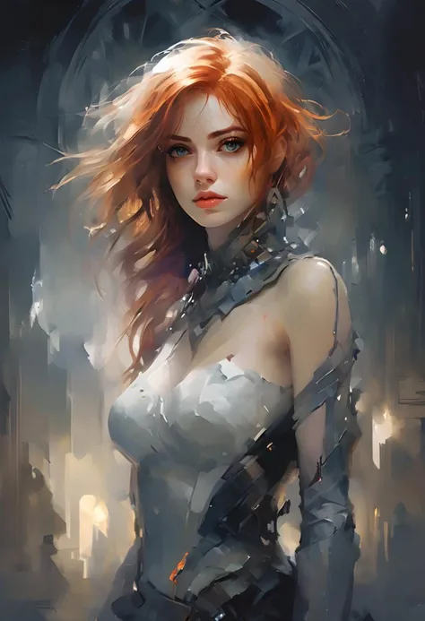 A woman with Red hair and Luminous eyes looks at the camera, Beautiful picture of the character, character portrait, character portrait, 🤤 Charlie Bowater character art, epic portrait illustration, подробный character portrait, neo-artcore and Charlie Bowa...