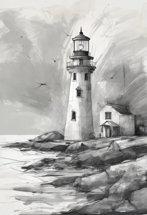 artstrtngpt, abstract sketch of a lighthouse on a tiny island