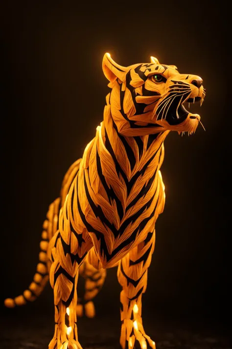 Glowing tiger, wonderful light and shadow, ,(high quality), best quality,(realistic), real skin texture,Mechanical arms, mechanical halos, mechanical wings, mechanical parts