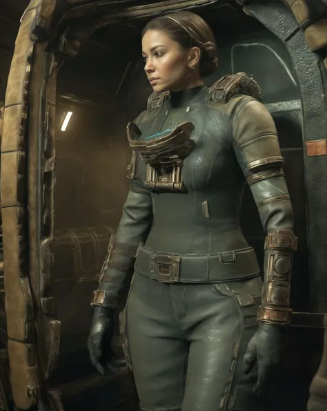 photorealistic full photo of a girl dressed in bbuk armor <lora:deadspace-000007:0.8>standing in a cockpit inside spaceship, looking at the viewer, smooth skin, highly detailed, (photorealistic:1.1), highly detailed, accurate, realistic