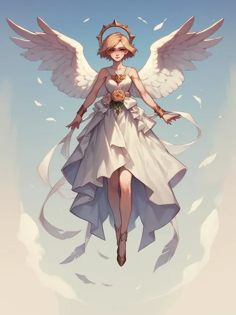 a drawing of an angel with wings flying through the sky