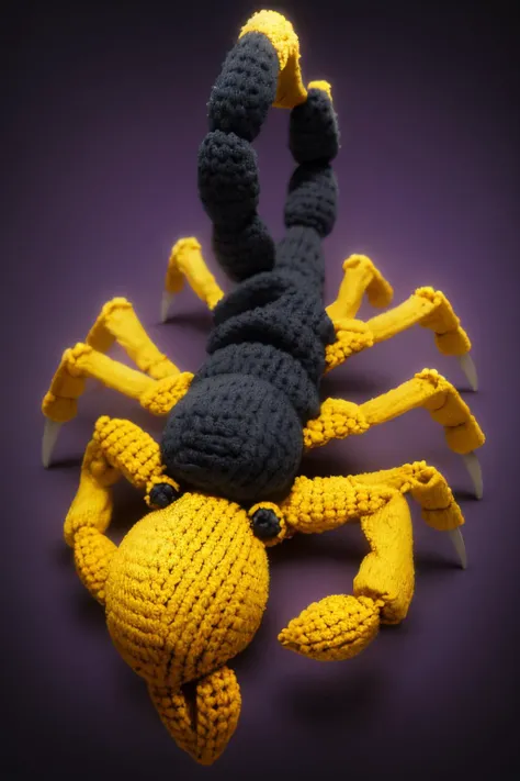 (Realistic:1.5) EdobScorpion, black pants, black pants, monster, multiple legs, purple background, machine, holding, stuffed animal, wheel, breasts, full body,  <lora:EdobScorpionArtistic_v1.0:0.8>