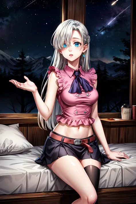 masterpiece, best quality, 1girl, solo, detailed eyes, detailed hands, highres, on bed, night, looking up, shooting stars, starry skies,
<lora:add_detail:0.3>
<lora:CosmicEyes:0.2> , cosmiceyes, glowing, light particles, blue eyes,
 <lora:elizabeth_liones_...