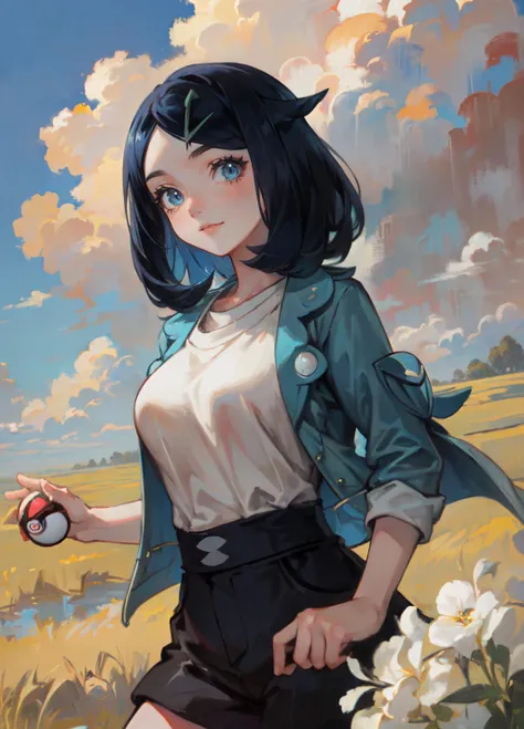 anime girl with a pokemon ball in her hand