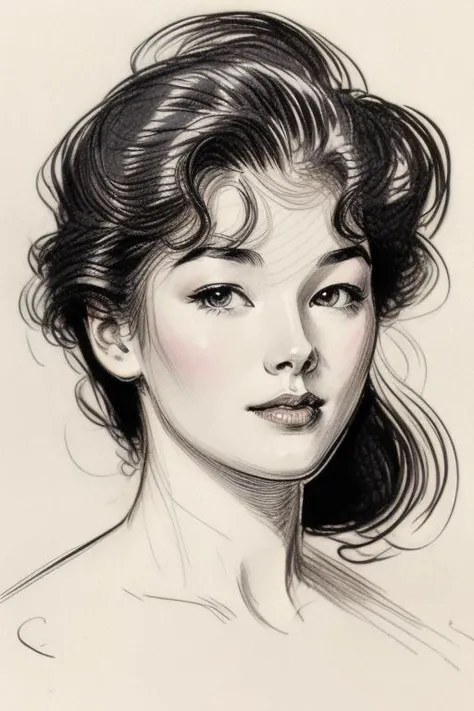 <lora:GoodHands:1> <lora:Giardino_Style:.5>, <lora:cdg_v1:1> drawing by Charles Dana Gibson, a fine looking woman, closeup face