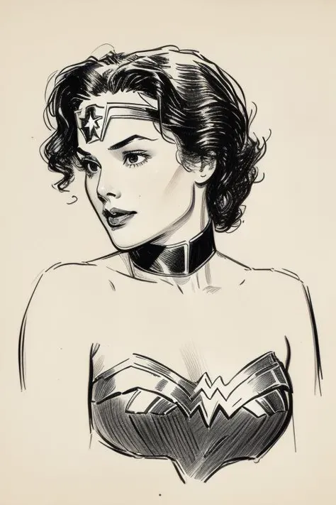 <lora:GoodHands:1> <lora:Giardino_Style:.5>, <lora:cdg_v1:1> drawing by Charles Dana Gibson, drawing of wonder woman