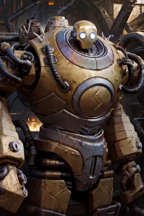 a close up of a robot with a large head and a large body