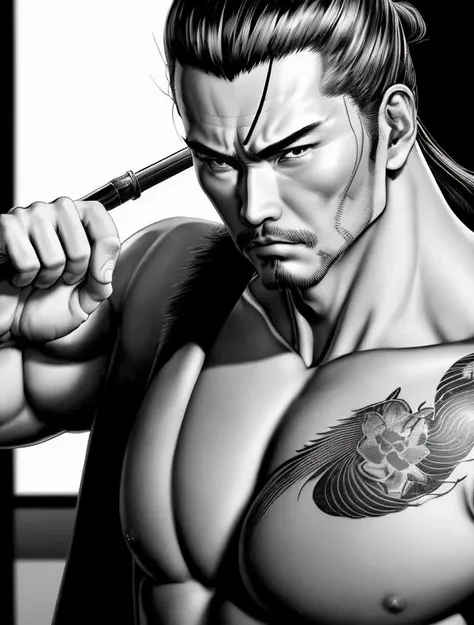 (biggest quality, masterpiece, absurdres) IKEGAMISTYLE,  portrait of a yakuza, dynamic pose,, gorgeous, breathtaking, intrincate details, trending in artstation