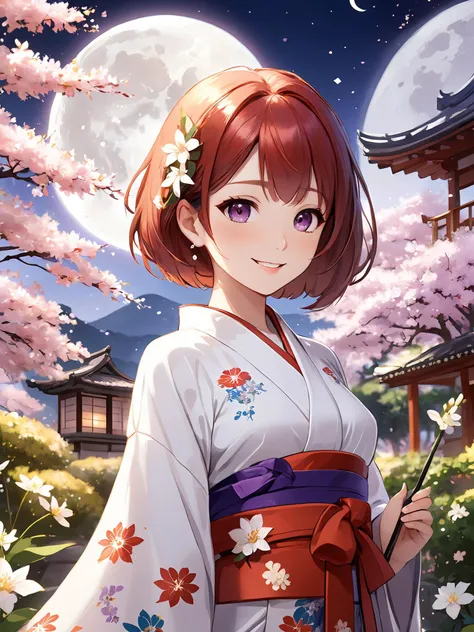 1 girl. smile. kimono, petals. flower garden. Casa Blanca. (flower_style:0.8). four seasons. 
nice body,  beautiful skin. oily skin. an extremely delicate and beautiful. ultra detailed. clear eyes. 
light sparkles. mysterious atmosphere. a group of travele...