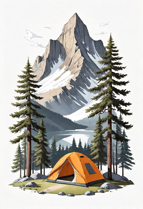 Minimalist, Illustration, Ultra high details,white background,  ((Camping))