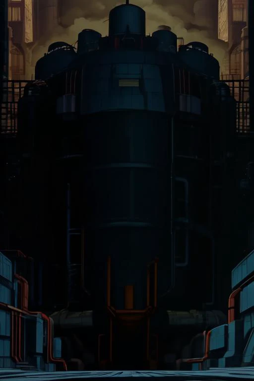 a frame of a animated film of a large factory machine , style akirafilm <lora:Akira_Style:1>